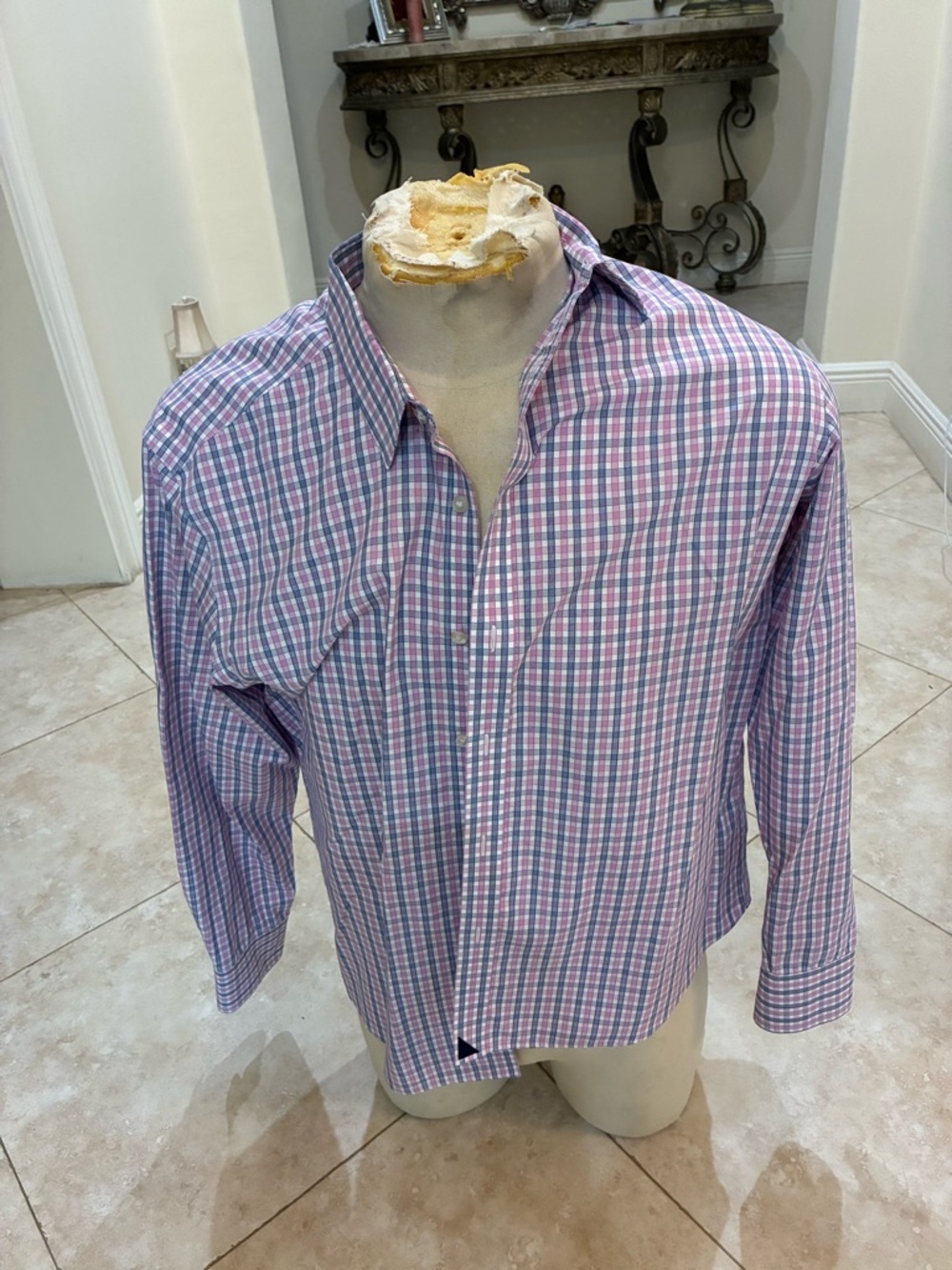UNTUCKit Men's Pink and Blue Check Long-Sleeve Button-Down Shirt